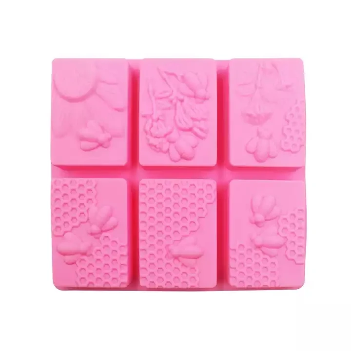 Custom Logo 6-Hole Rectangle Bee Shape Soap Mould for DIY Soap Making Baking Pudding Includes Bag Packing