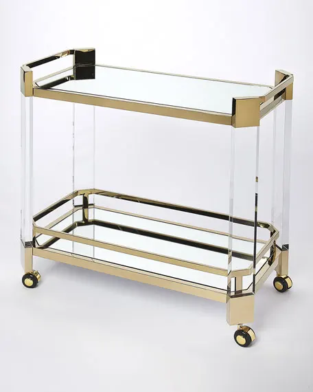 Factory Price Modern Design High Quality Acrylic Clear Lucite Acrylic Trolly Bar Wine Cart For Hotel Restaurant Bar