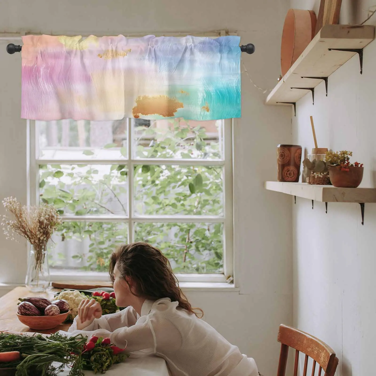 OEM Marble Waves Kitchen Valances Half Window Curtain Abstract Blackout Decoration Window Valances Drapes for Kitchen Bedroom