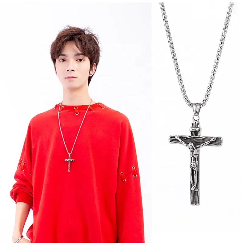
classic vintage Jesus cross chains necklace for men stainless steel religious christian necklace 