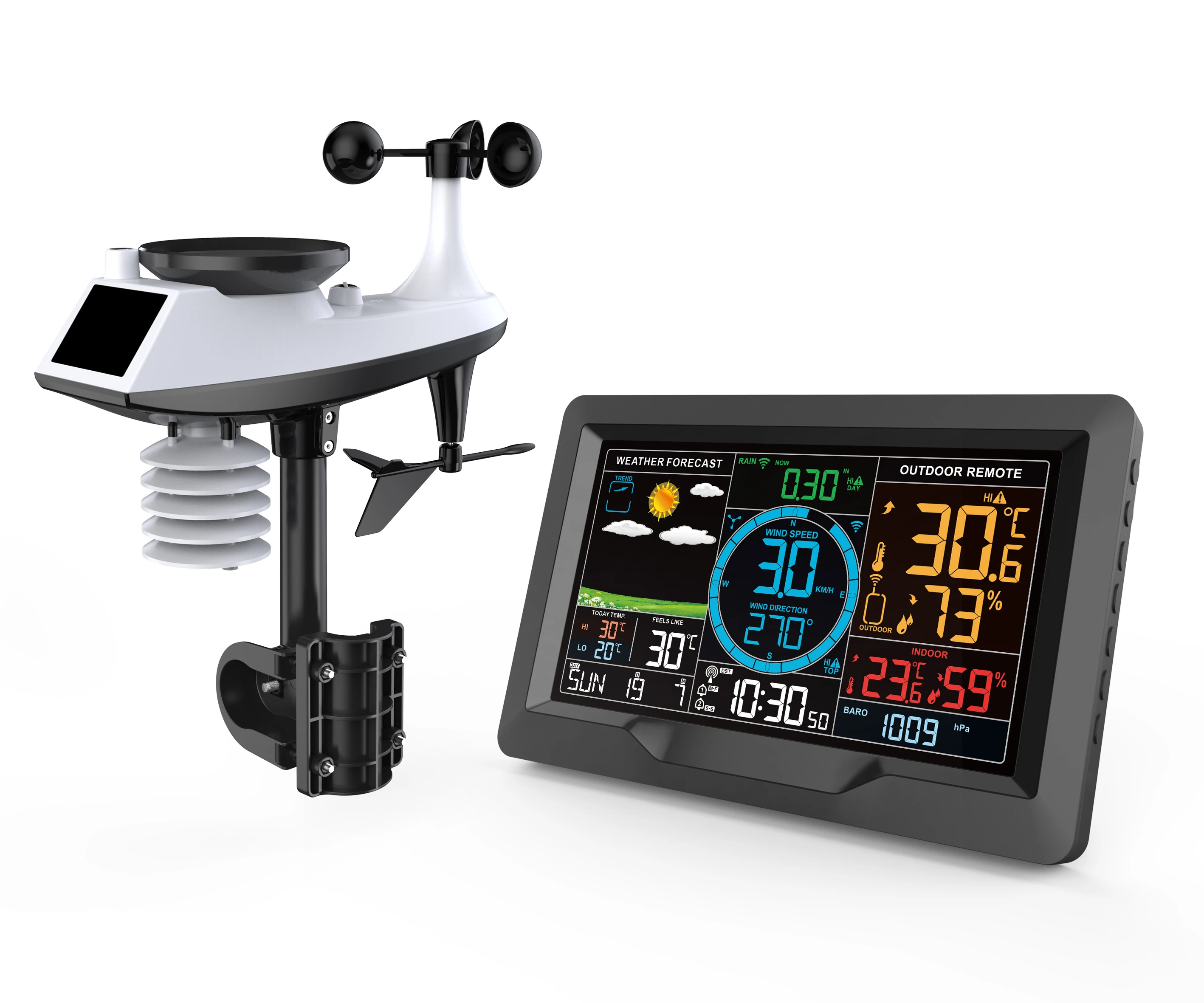 PT3390A indoor outdoor  wireless Weather Forecast Sensor Colorful LCD professional wind speed & direction Weather station