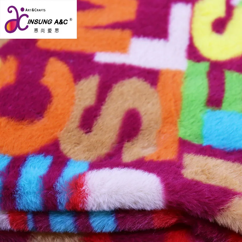 Top Quality Fur Rabbit Fur Fabric Letter Printing  Polyester Plush Fabric For Coat Material