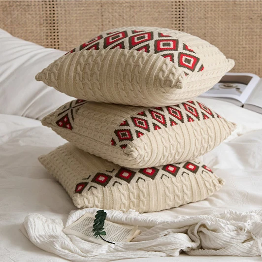 WD Decorative Moroccan Acrylic Knitted Throw Pillow Case for Home Decor Cushion Cover