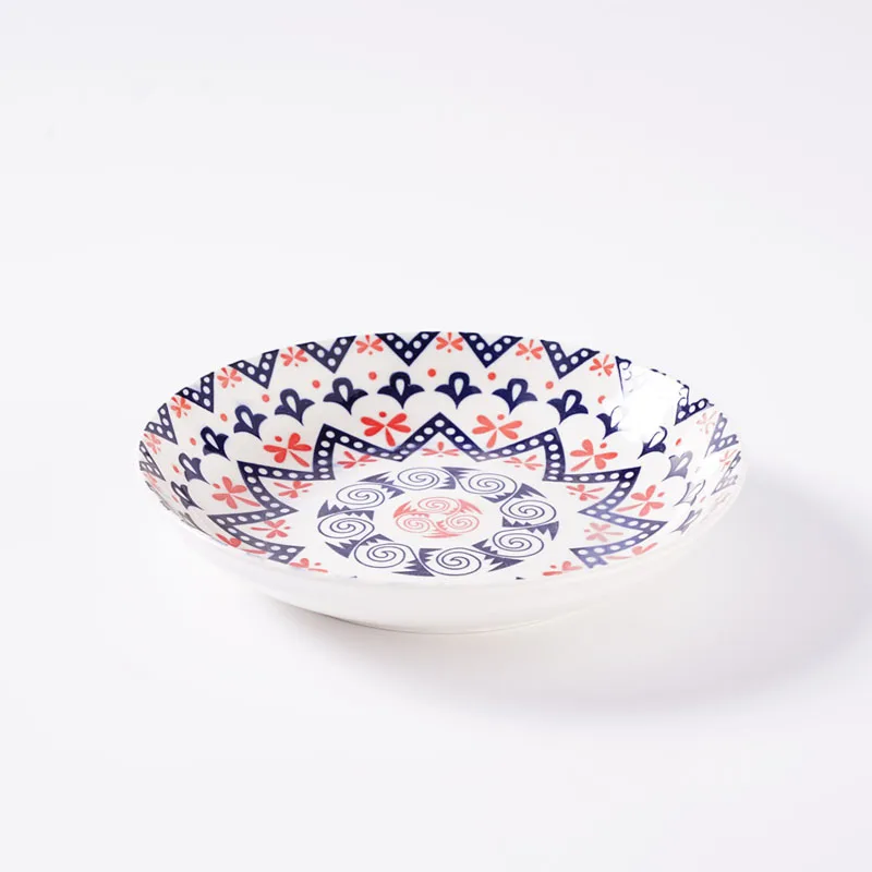Huilang Round Edge Porcelain Round Dinnerware Set Bohemia Ceramic Dinner Set Dinnerware Porcelain Dishes Porcelain Plate Set