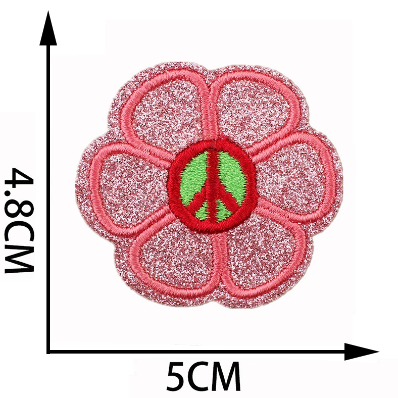 New Cute Pink Series Glitter Iron On Embroidery Patches Smiley Leopard Heart Patches