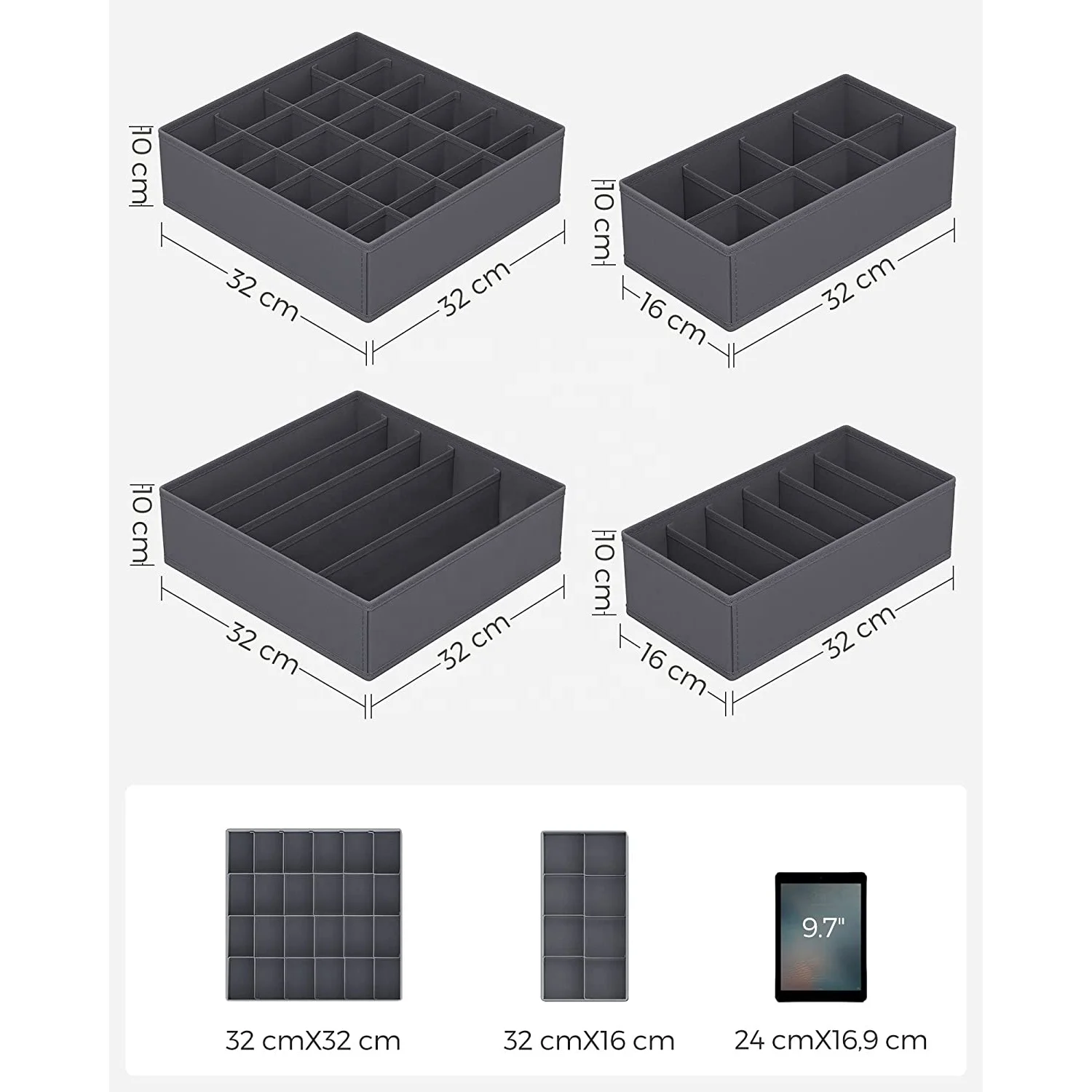 4 Pack Collapsible Underwear Drawer Organizers Wardrobe Closet Organizers Set Fabric Storage Boxes for Bras Socks Ties Scarves