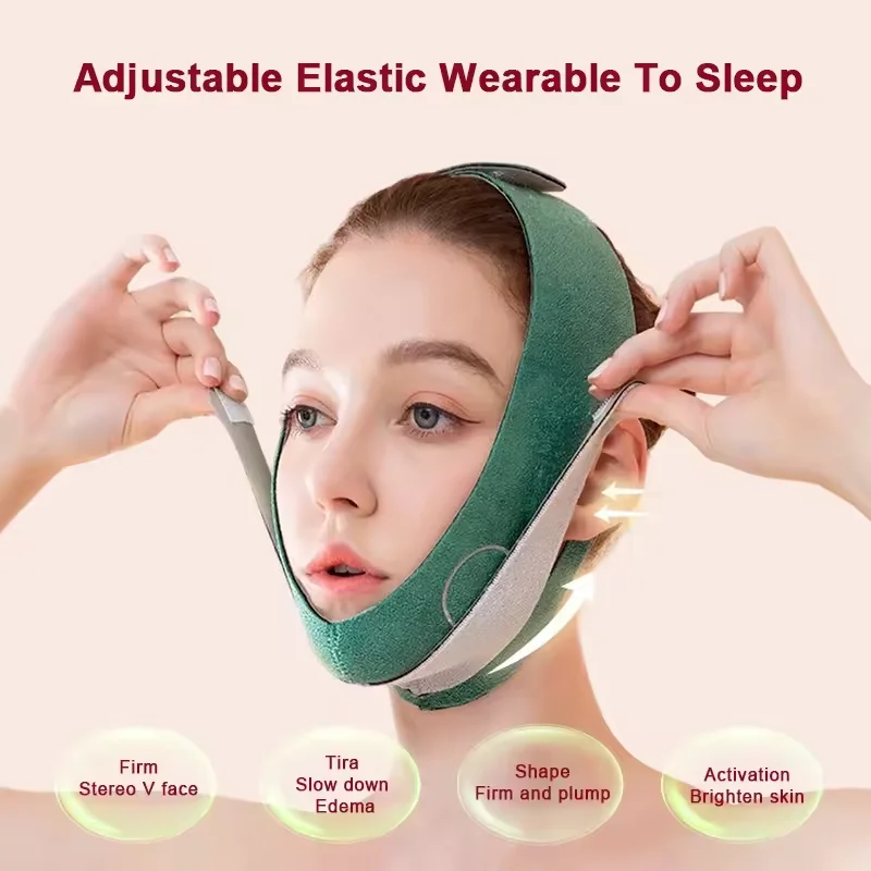 2024 New Environmentally Friendly Reusable Green Pink Double Chin Tightener V Line Mask Facial Slimming Strap V Face Lift Belt