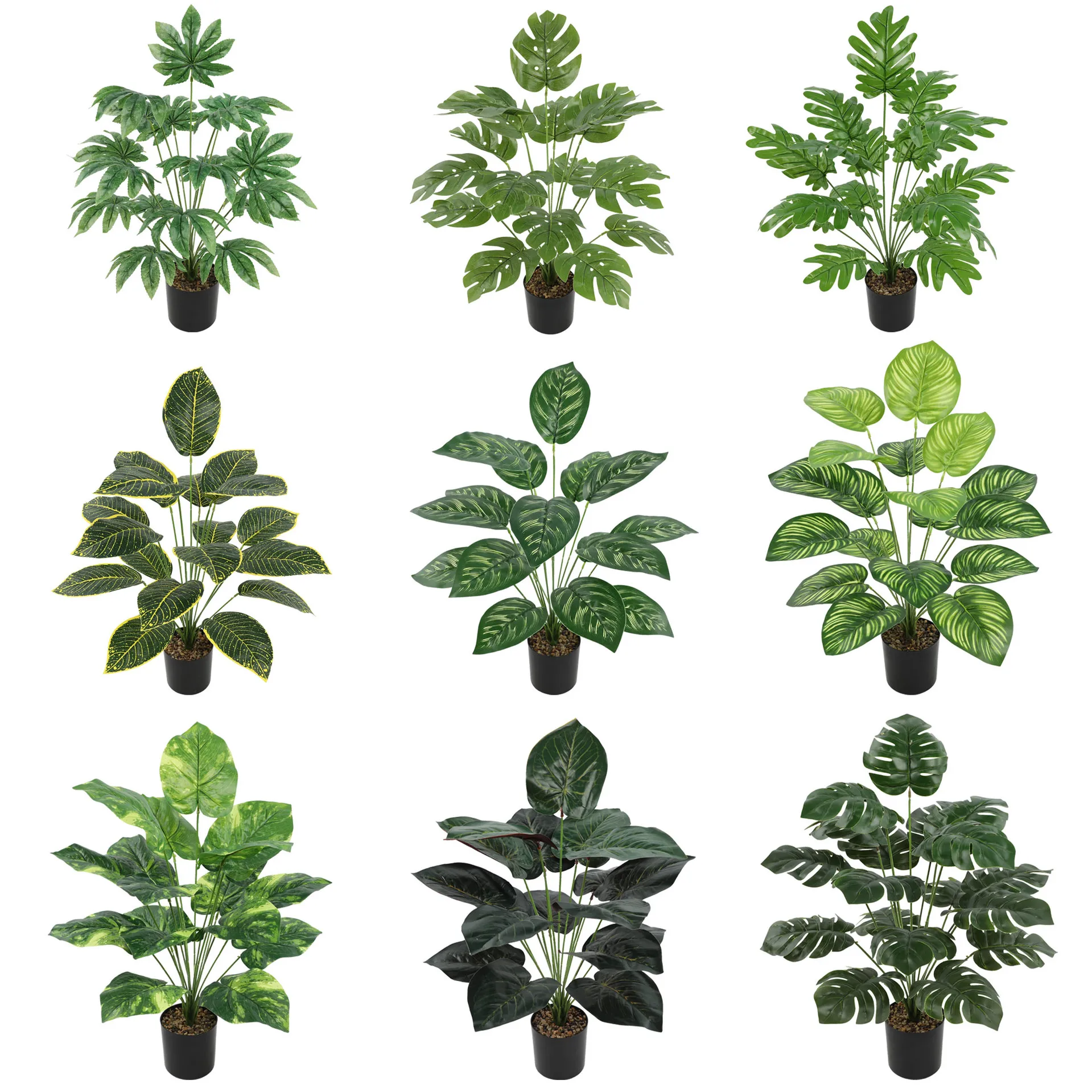 Mydays Simulation Greenery Leaves Plant Fake Flower Pot Artificial Green Plant Realistic Artificial Plants with Pots