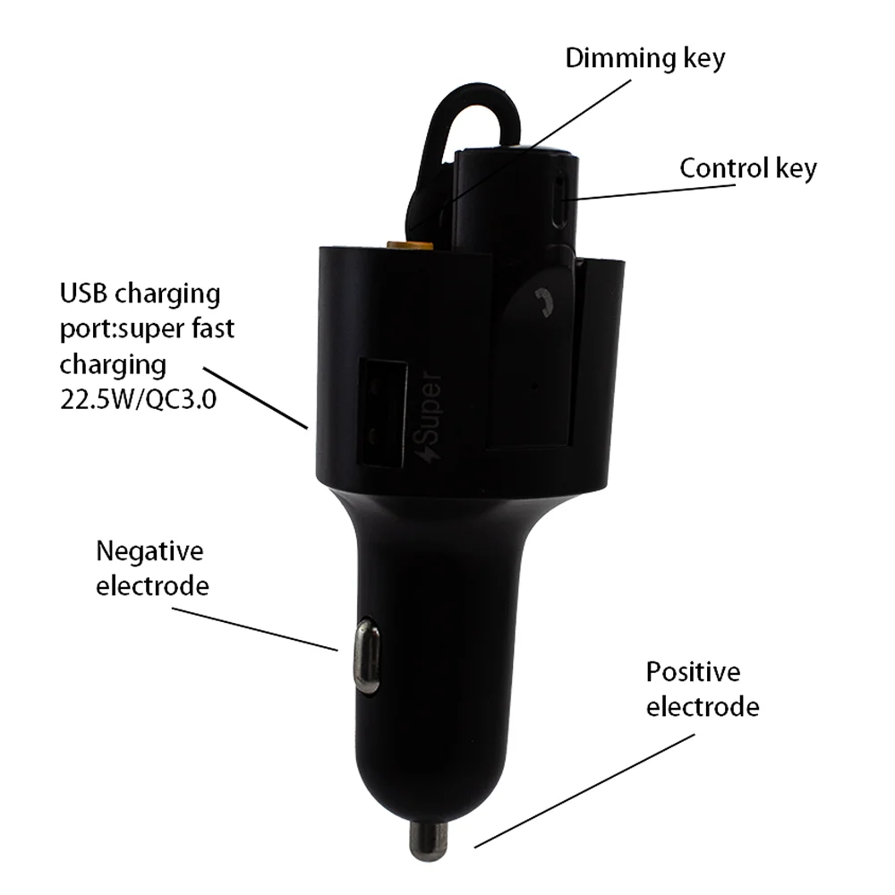 2 в 1 PD 36/65 Вт автомобильное быстрое зарядное устройство USB QC3.0 Быстрая зарядка с bluetooth одной беспроводной гарнитурой и красочным светом