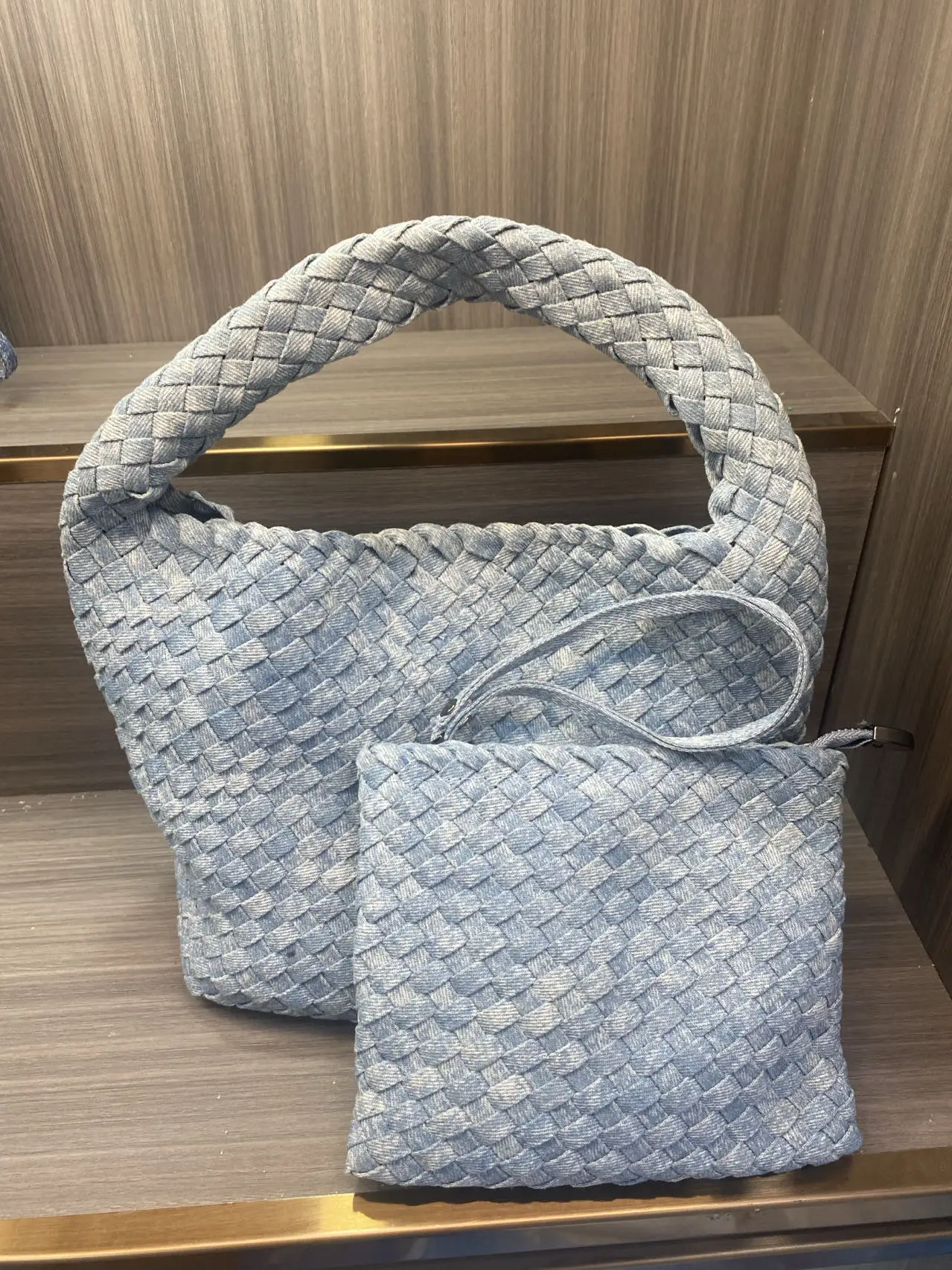Factory Price 2 Pieces Set Weave Mini Medium Large Bags Handbag Woven Denim Tote Bag