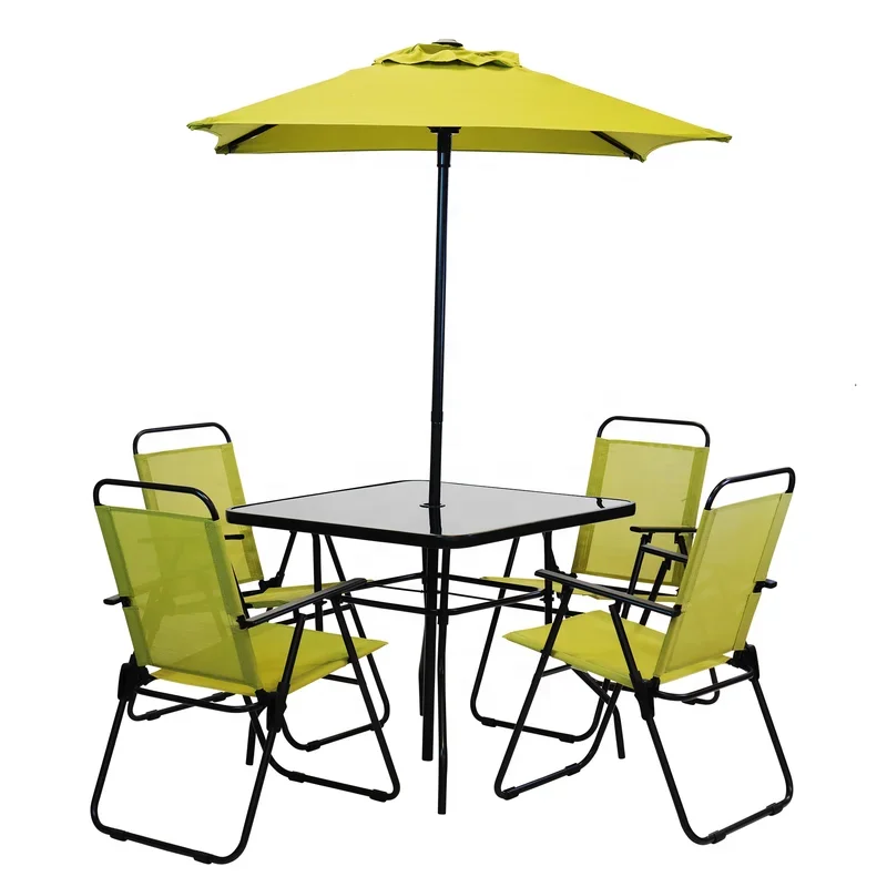 Garden 5mm Tempered Round Glass Table and Portable Camping Arm Chair Set