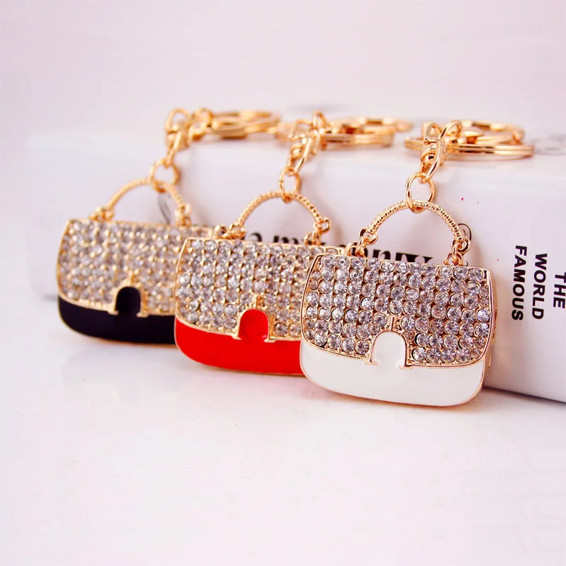 Enamel Crystal Heart HandBag Keychains Stylish Purse Bag Buckle Pendant For Car Keyrings key chains holder women