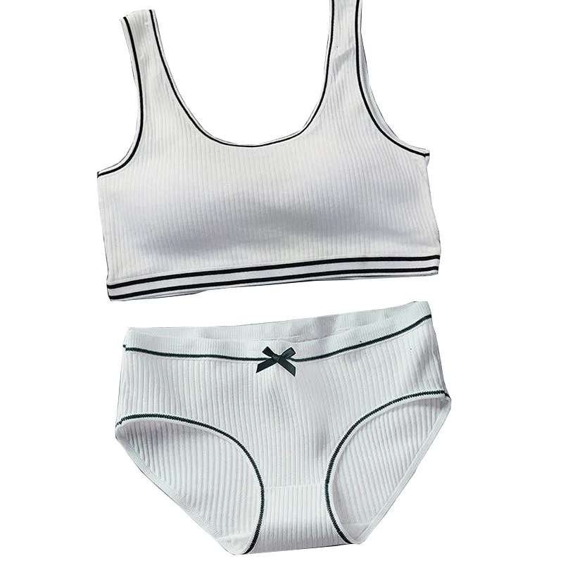 OEM Custom Design Factory New Plain Blank Seamless Teen Girls Underwear sets Bow Tie White Kids Bra and Briefs