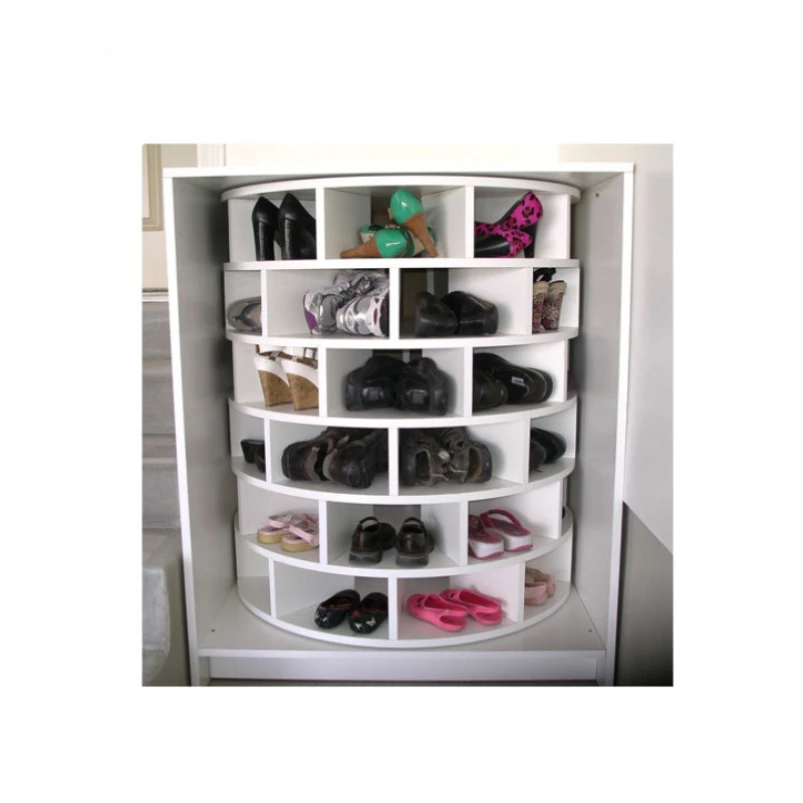 modern manufacturer 7 tiers 28 pair 360 degree wooden spinning space saving rotating entry way shoe rack display latitude run