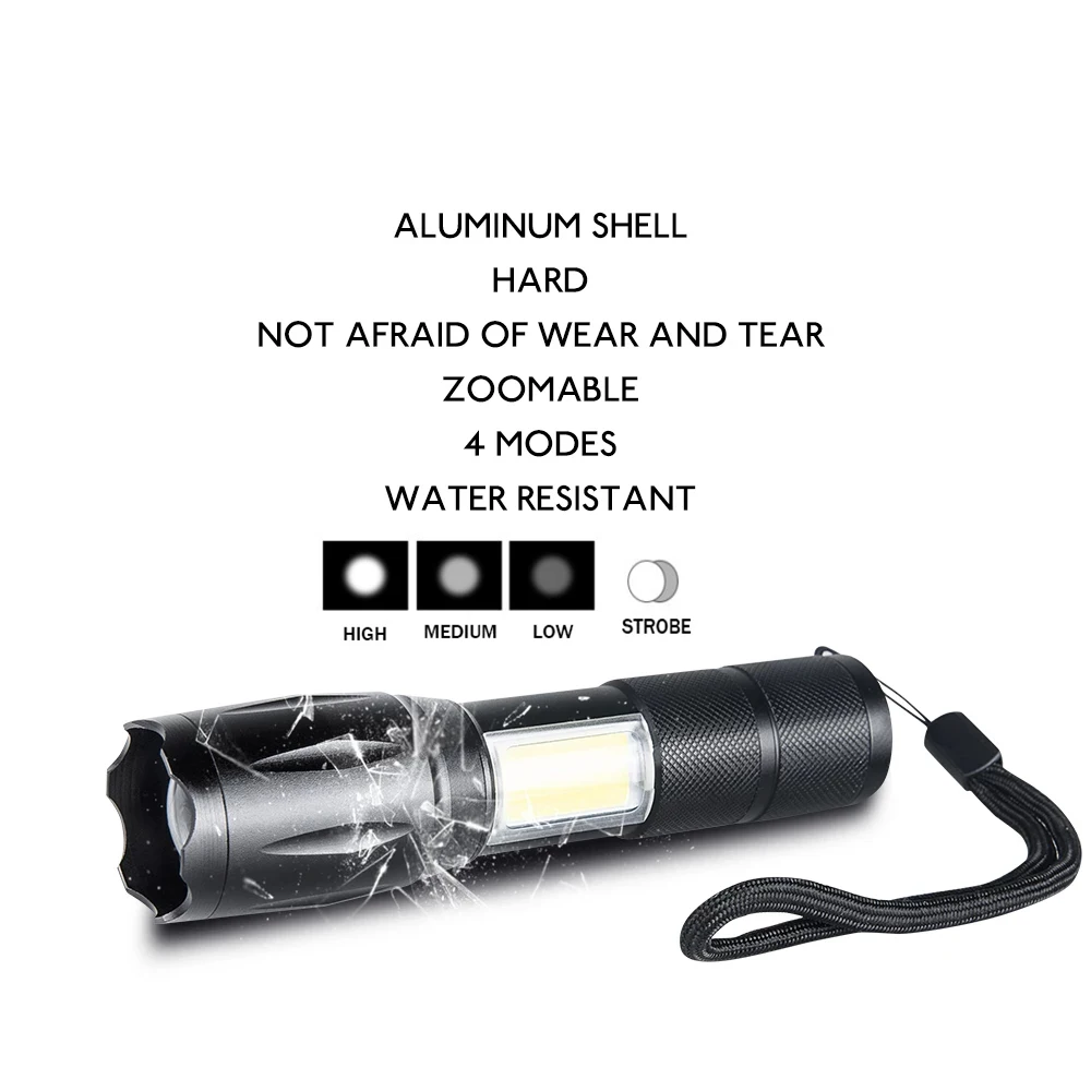 Mini COB LED Flashlight T6 Lanternas Led Torch Flash light Waterproof 4 Modes Portable Torcia Lights for Camping Outdoor