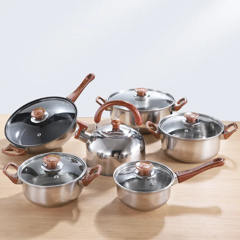 2024 New Amazon 12 Pcs Set Thickened Cookware Non-stick Stainless Steel Pots And Pans With Kettle