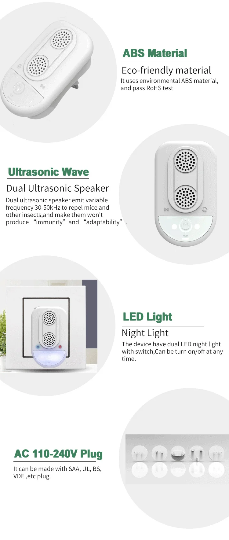 EU US Plug Electronic Ultrasonic Rat Mouse Repellent Rodent Control Anti Mosquito Insect Pest Repeller