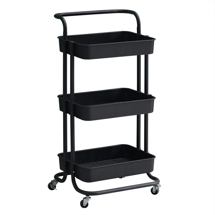Heavy Duty Multifunction 3-Tier Metal Utility Rolling Bathroom Office Kitchen Storage Cart with Lockable Casters