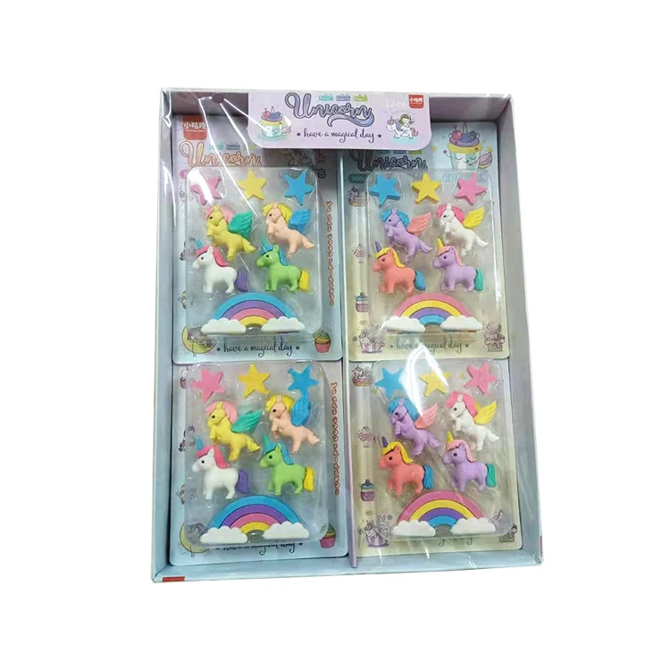 fancy cheap cartoon kids rainbow eraser cute animals rubber unicorn eraser for children