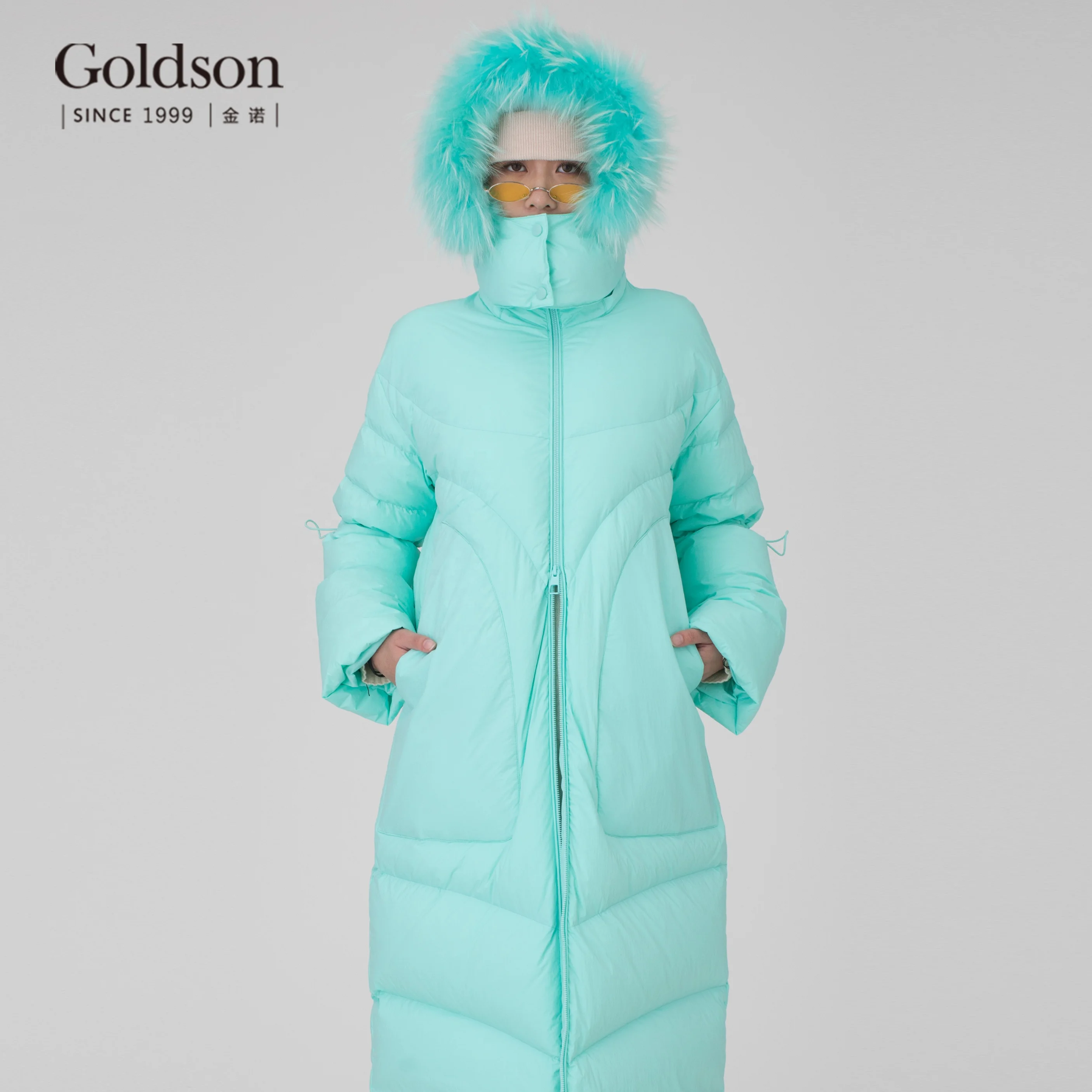 Winter Urban Raccoon Fur Trimmed Hood White Duck Down Women Down Coat Long For Ladies