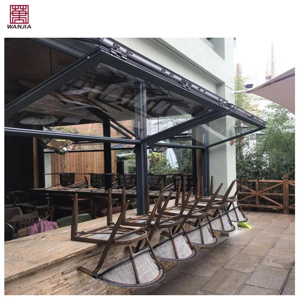commercial Shop aluminium soundproof tempered glass vertical accordion folding up window
