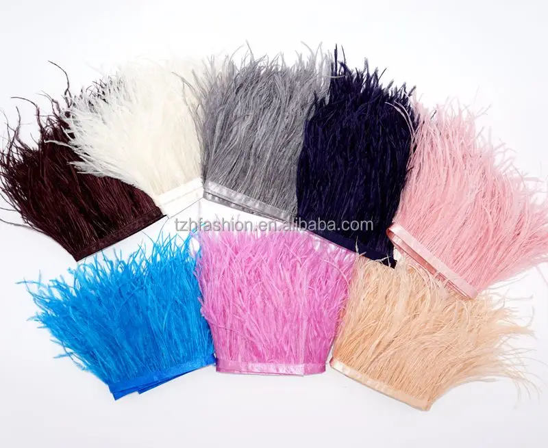 Wholesale 13-15cm 2PLY Ostrich Feathers Trims Fringe With Satin Ribbon Tape for feather robe