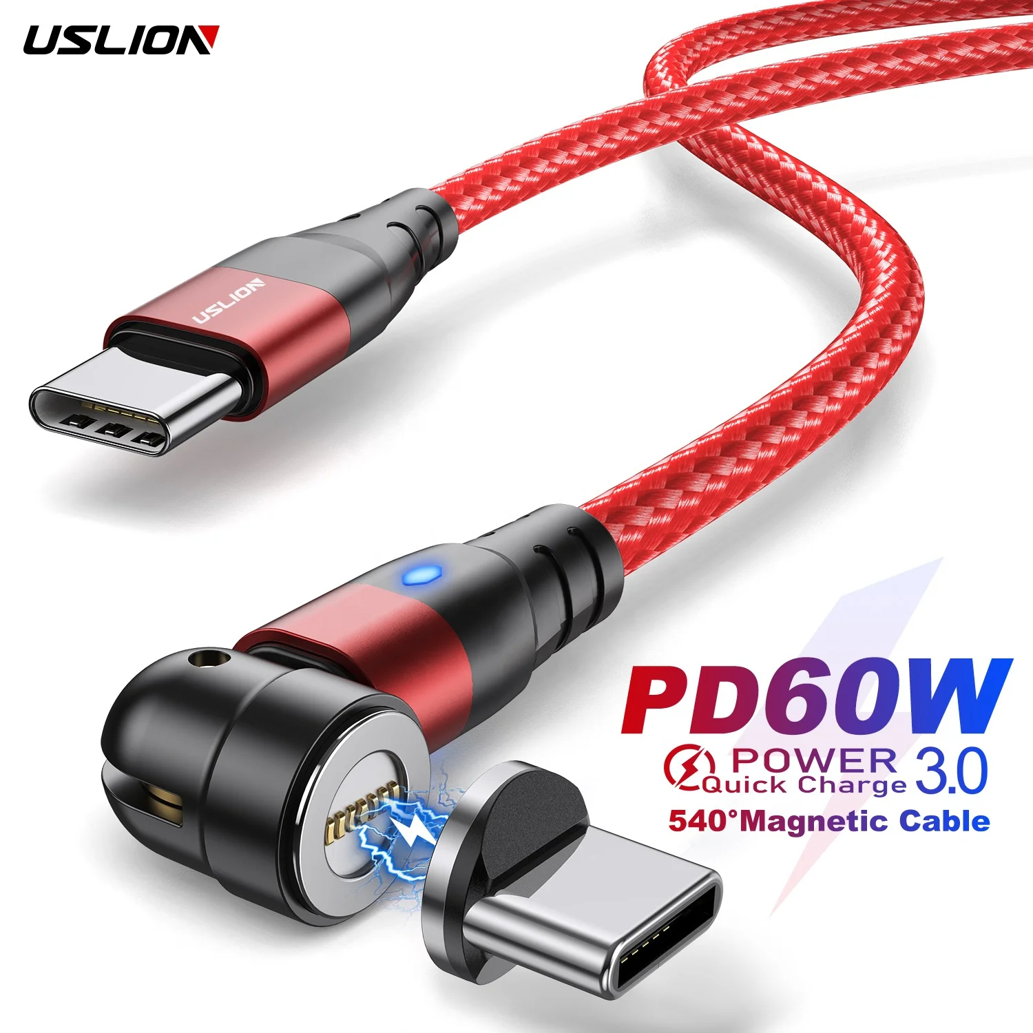 Магнитный кабель USLION Type-C 540 PD 60 Вт для быстрой зарядки и передачи данных USB-кабель мобильного телефона ноутбука
