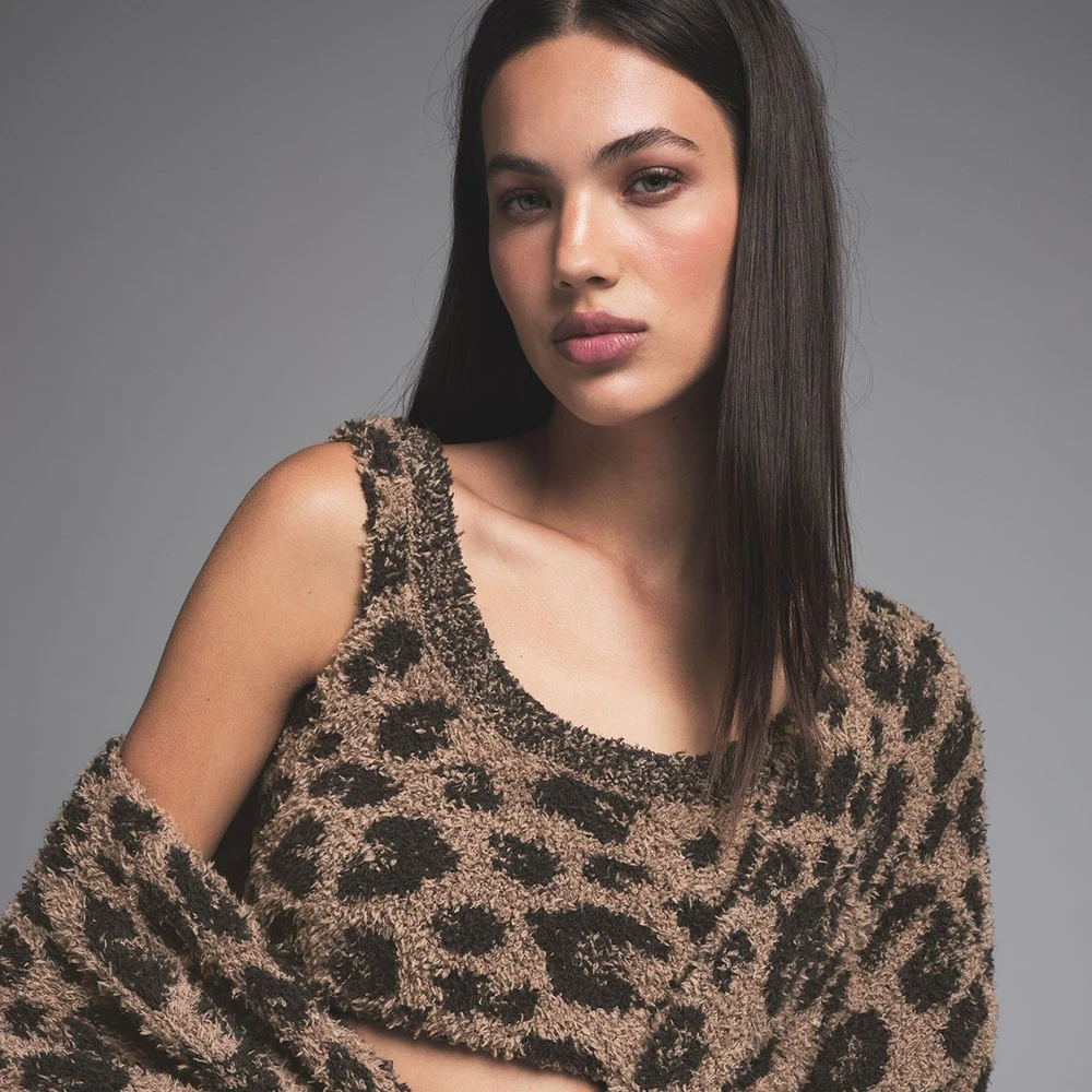 Christmas Leopard Print Home Wear for Women With Cat Ears, Sexy Furry Short Coat, Versatile Casual Long-sleeved Coat