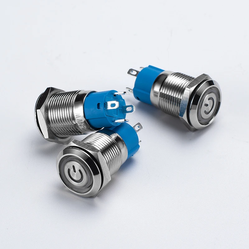 12mm Metal Push Button Switch Symbol Power Led Light RBGYW Self locking Switch Button Waterproof Power Button with Connector