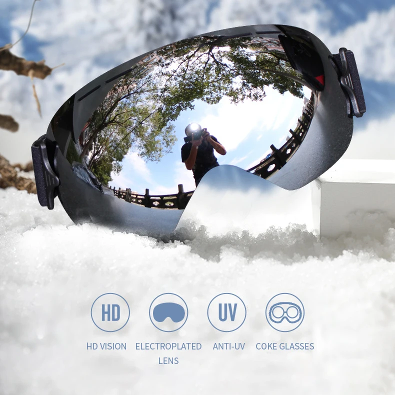 Uv400 Protection Skiglasses Sport Snow Board OEM Custom Anti Fog Ski Glasses Straps Lens Ski Goggle