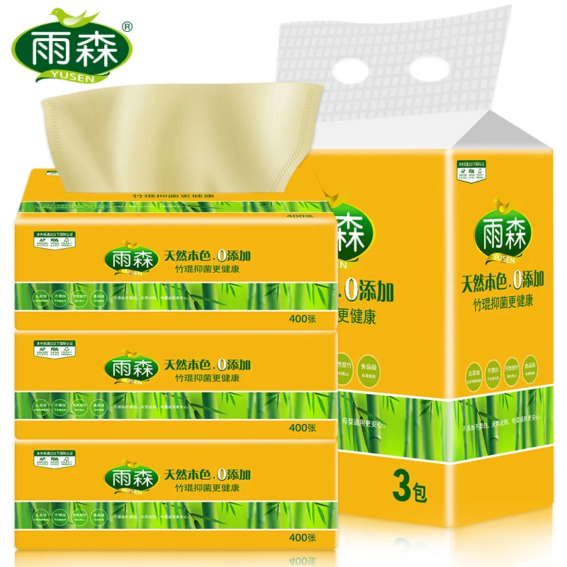 Natural euro bamboo fiber facial tissue pack,400 sheets,4 ply,soft and smooth,unbleached