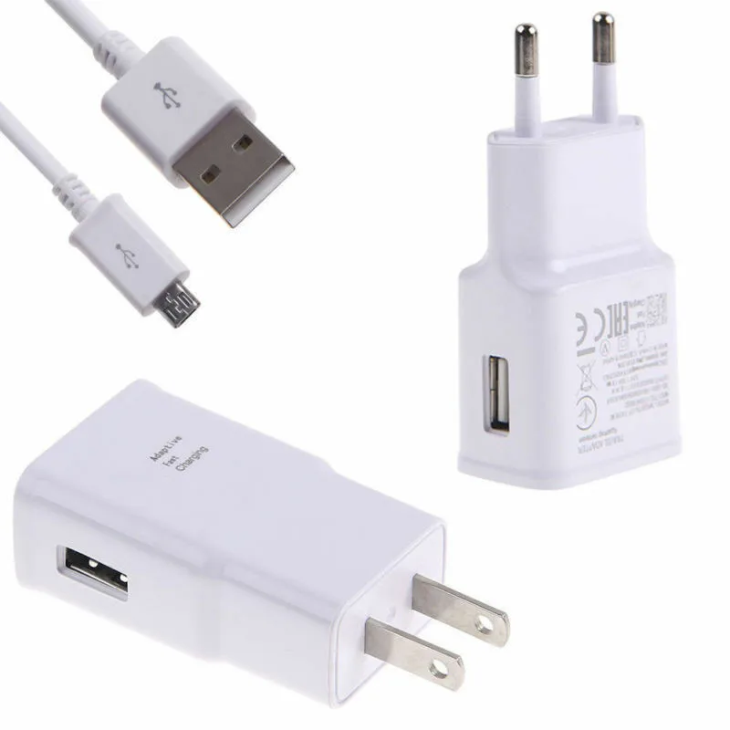 Адаптеры для мобильных телефонов со штепсельной вилкой EU, USA, KO, UK, микро USB-кабель для зарядных адаптеров S6, S7, S8, S9