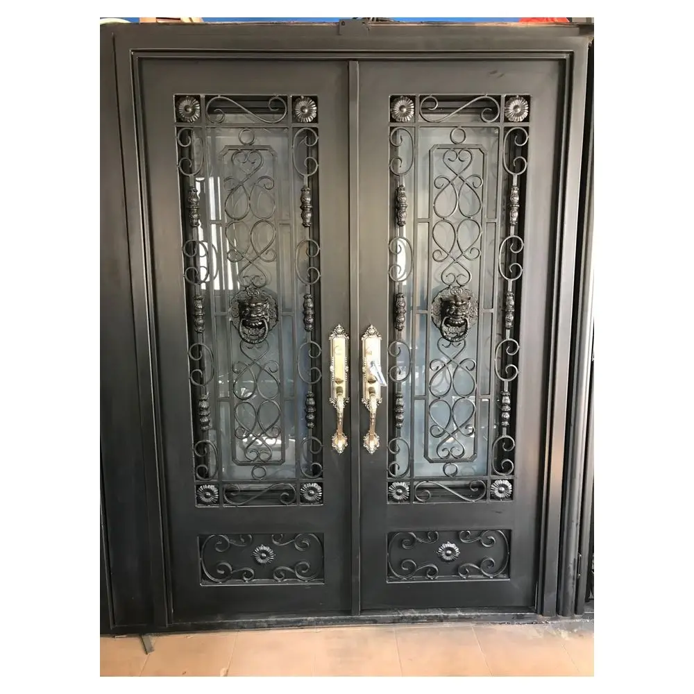 High-quality Wrought Iron Metal Door Cheap Wrought Iron Door Exterior Door with Sidelight