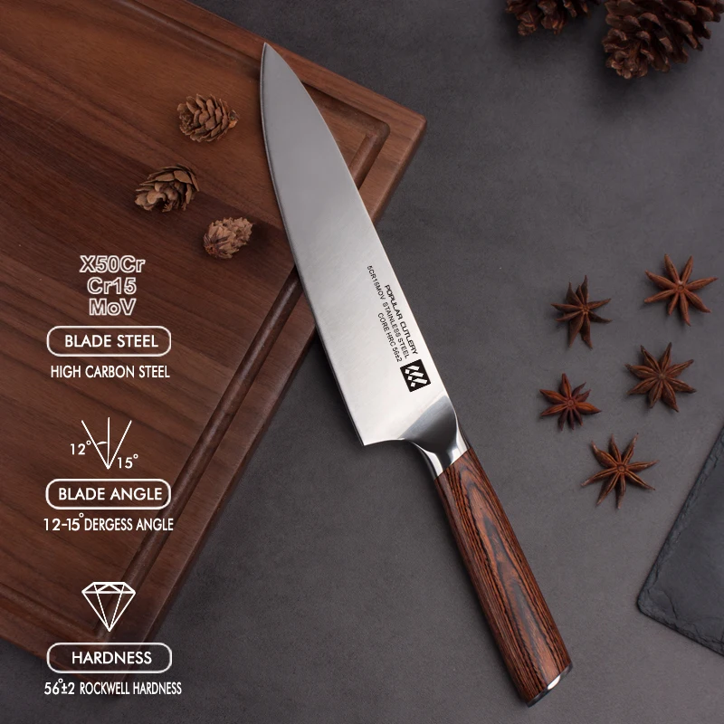  Amazon горячие продажи 8 дюймовый поварской нож из нержавеющей стали с Pakka кухонных ножей деревянной