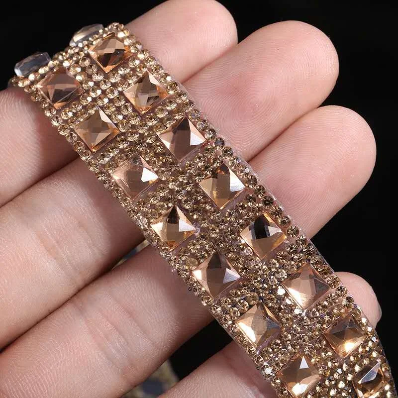 SJ-L00056 SHANGJIN Wholesale hot fix tape  apparel trimmings New fancy design heat transfer rhinestone tape for clothings