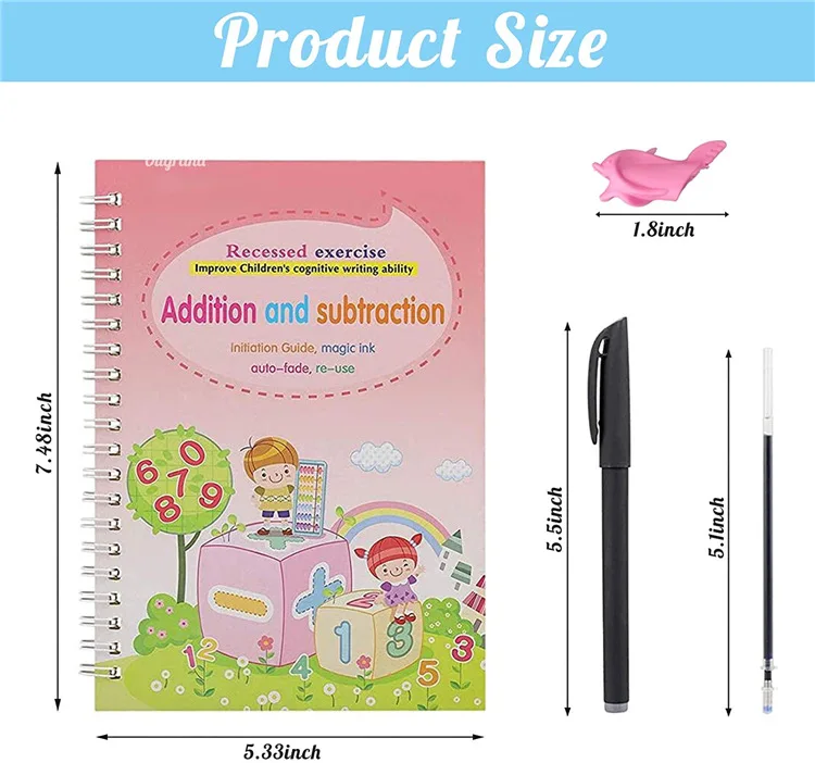 4Books+Pens Preschool Tracing Book Magic Calligraphy Reusable Handwriting Copybook Practice Workbook for Kids
