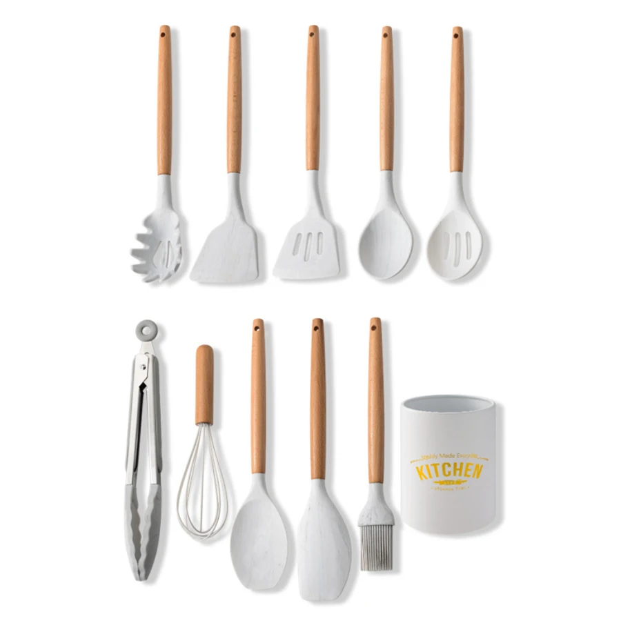 Chinese Utensils Wooden Handle Kitchen Tools Accessories Silicone Kitchen Utensils set Kitchen Cookware