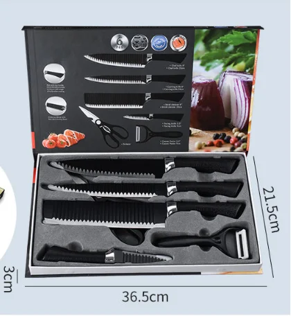 Hot selling black wavy 6-piece knife set  stainless steel kitchen knife set with PP handle