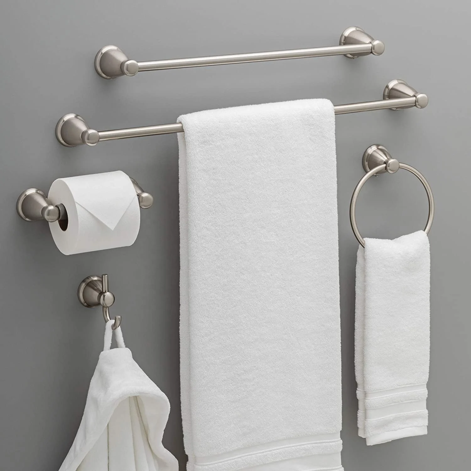 
5-Piece Bath Hardware Satin Nickel Towel Bar Bathroom Accessory Set 