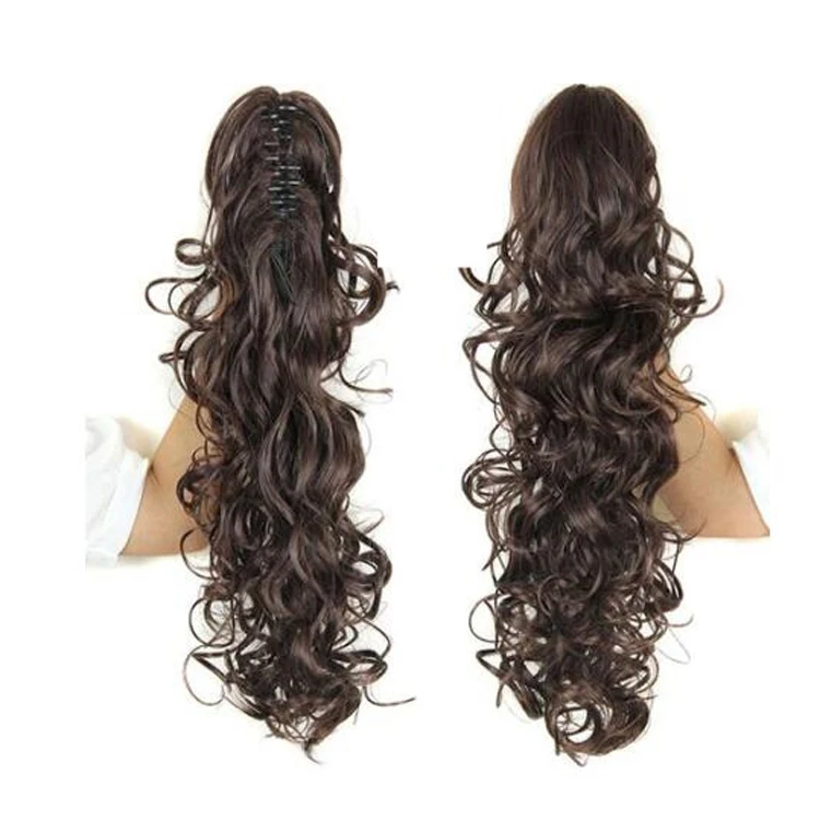  Custom Color 25 Inches Long Body Wave Wigs Women Synthetic Curly Claw Clip Ponytail Hairpieces Hair