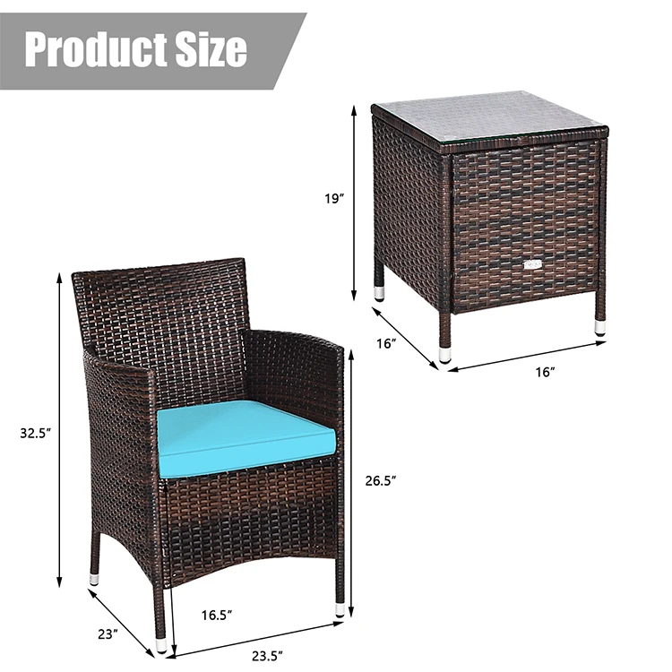 YASN Stock Cheap 3 Pieces Outdoor Patio Wicker Bistro Set Rattan Chair Garden Furniture Set Table Chair With Table For Balcony