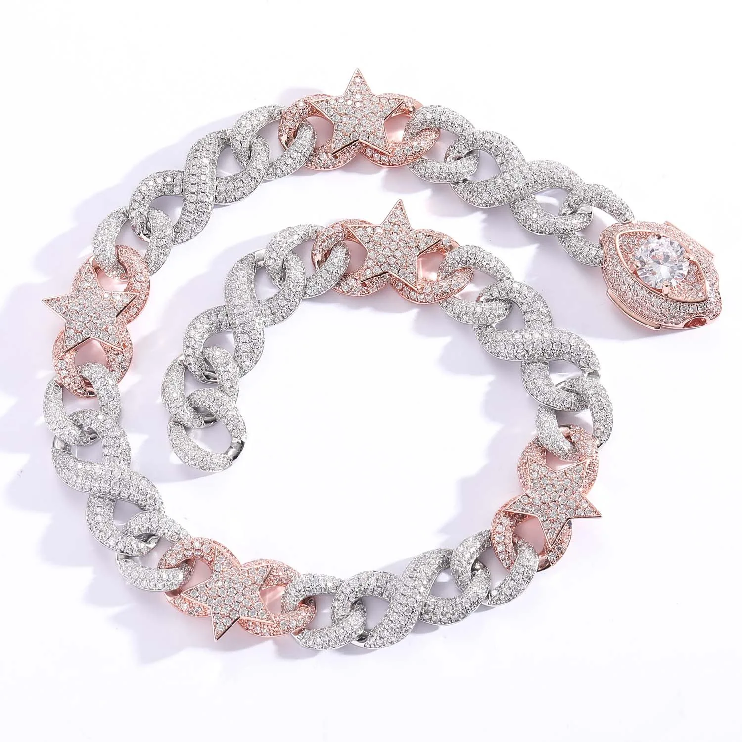 Wholesale White Gold Plated Rhinestone hip hop Moon Iced Out Mossanite Cuban Link Chain two tone Jewelry Star Necklace For Men