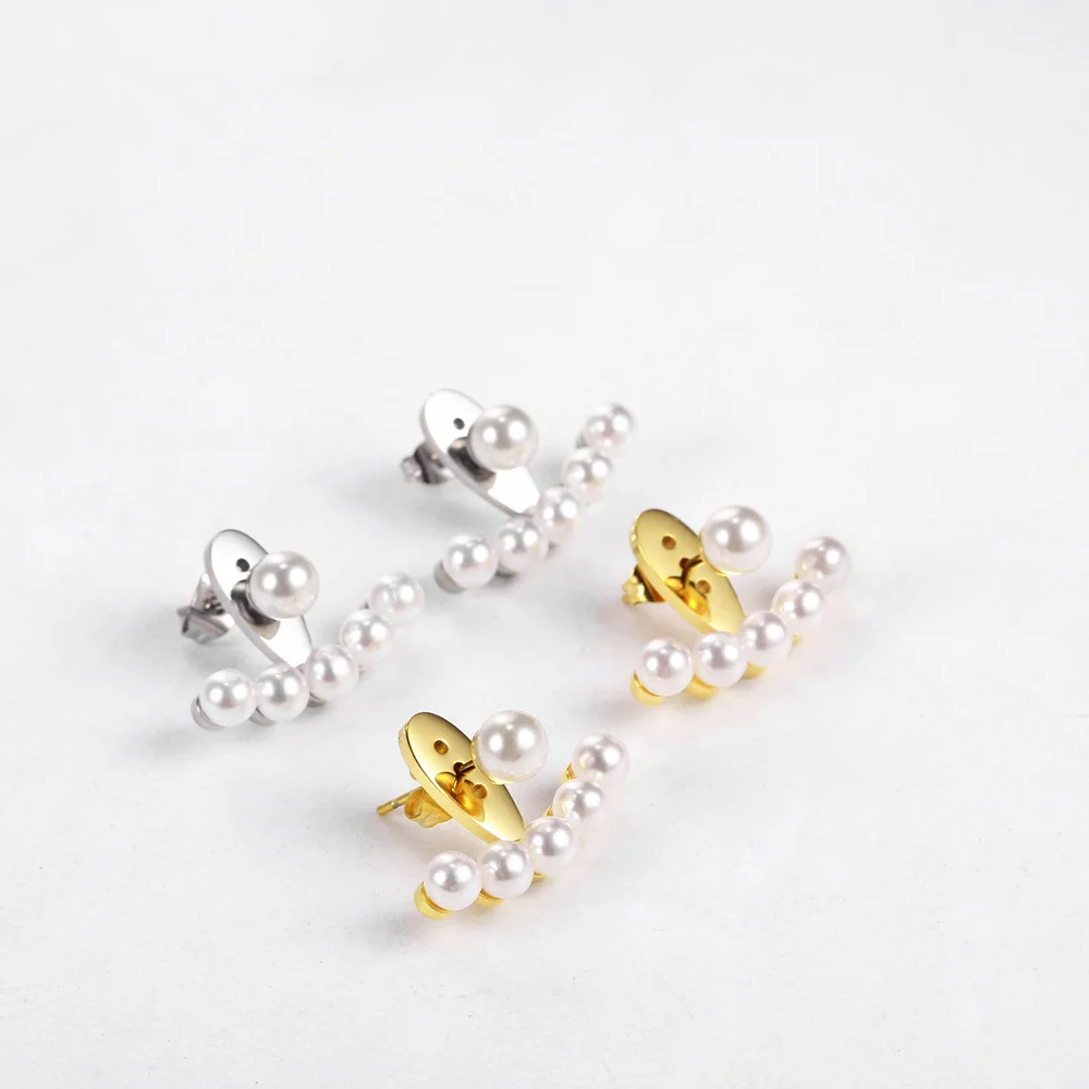  Delicate Gold Silver Plated Stainless Steel Earrings Women Freshwater Pearl Stud