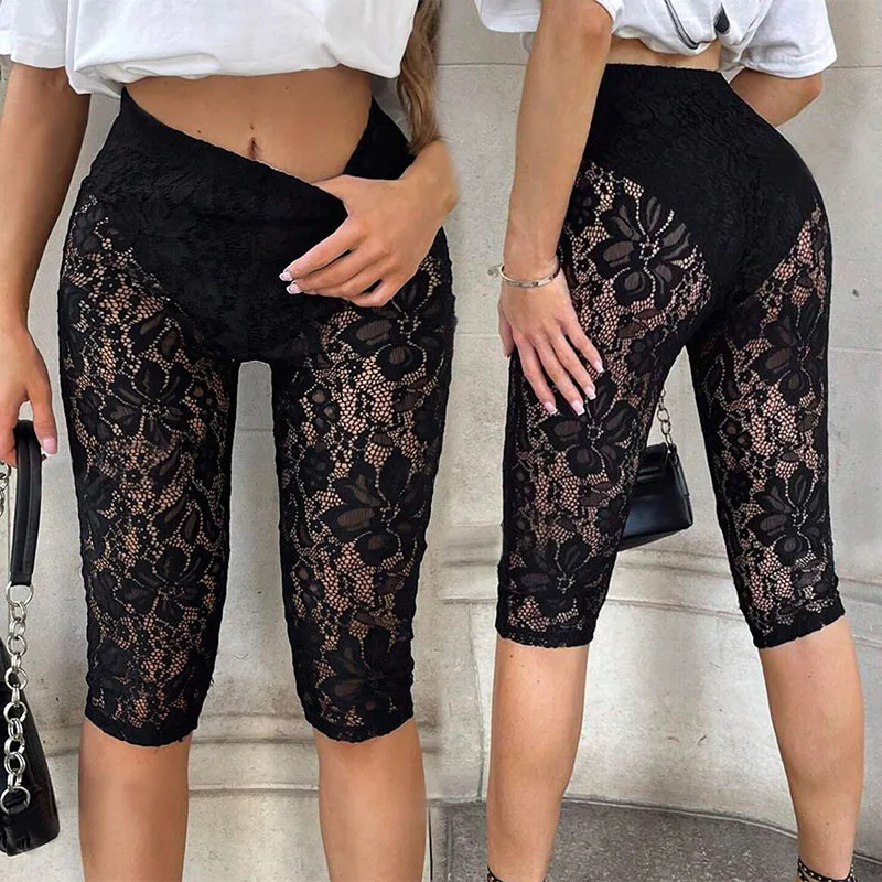New arrivals 2024 fashion lace high stretchy sexy midi leggings with undershorts
