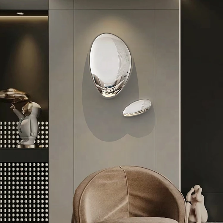 Modern Garden Decor Stainless Steel Metal Wall Hanging Stone Sculpture Outdoor Indoor Stone  Wall Decoration