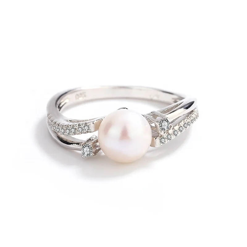 Kammy 7.5-8mm Luxury Jewelry Freshwater Pearl 925 Silver Adjustable Minimalist Jewelry Wedding And Engagement Rings For Women