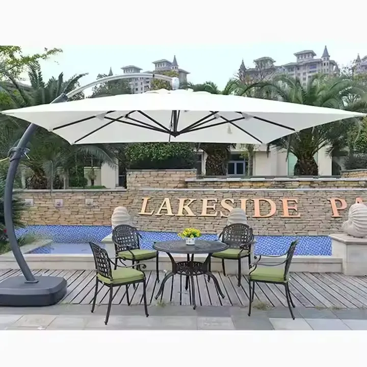 outdoor 13cm aluminum pole parasol umbrella 4*4M big sunshade patio & 160kg water bases tent for courtyard hotel restaurant