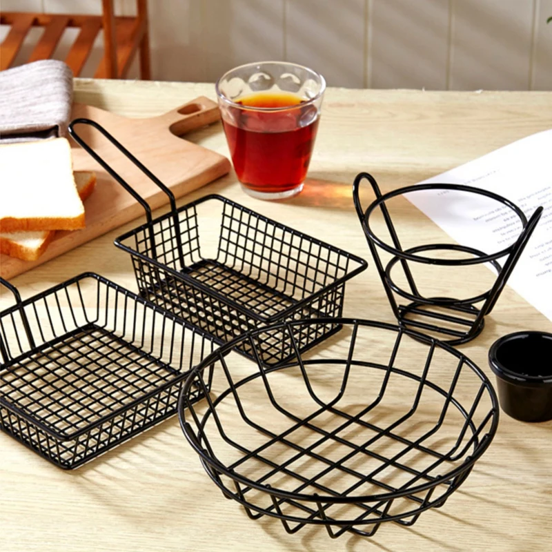 American Creative Mini Stainless Steel Square Fries Basket Iron Fried Basket for Home Restaurant Fry Chicken Snack French Fries