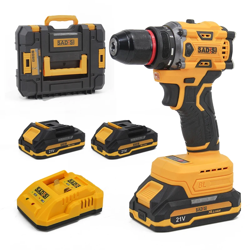 SADIS 21V/2.0Ah Cordless Drill- 70Nm Dual Speed Cordless Tools Brushless Motor Cordless Drill Set  Lithium Ion Batteries