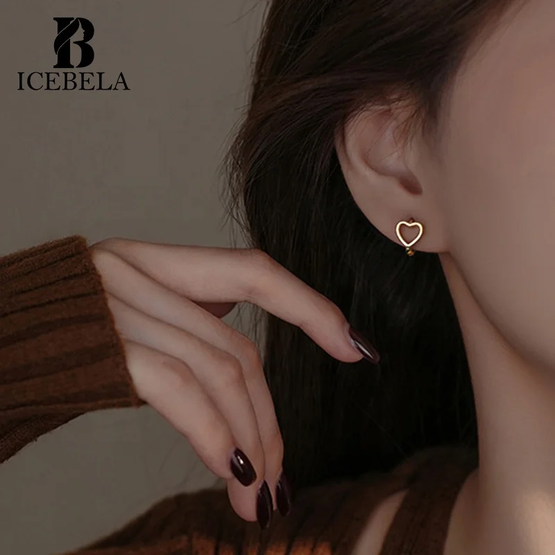 Wholesale Fashion Minimalist Korean 925 Sterling Silver Trendy Fine Jewelry Heart Shape Hollow Out Hoop Earrings For Girls